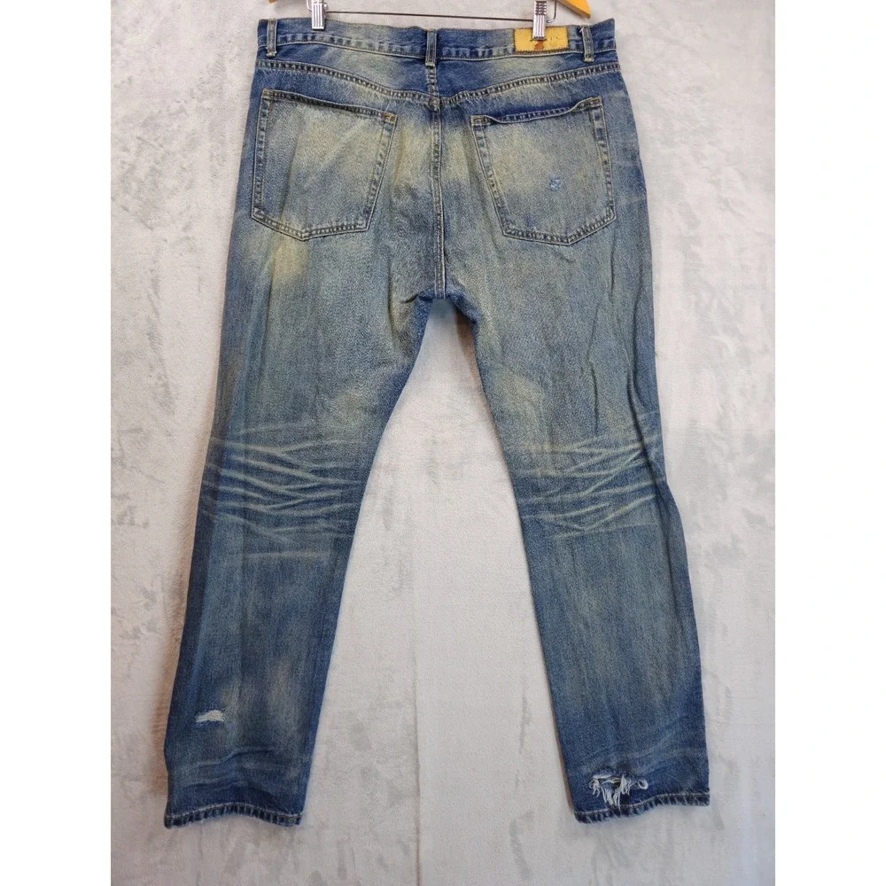MNML Distressed Blue Men's Denim Jeans Size 40x31.5 Button Fly